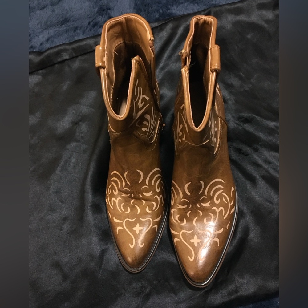 Elegant Brown Embroidered Ankle Booties